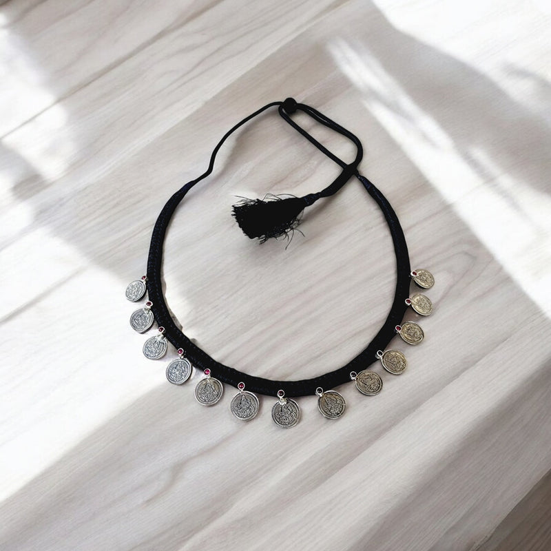 Oxidized Coin Thread Necklace