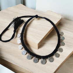 Oxidized Coin Thread Necklace