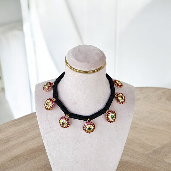 Red and Green Stone Thread Necklace