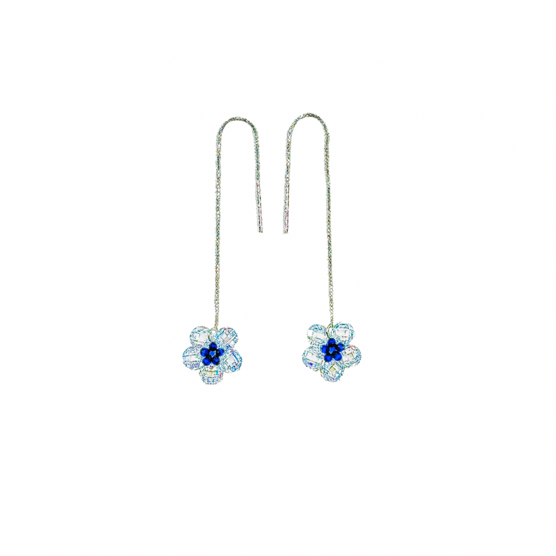 Crystal Flower 925 Silver Sui Dhaga Earrings