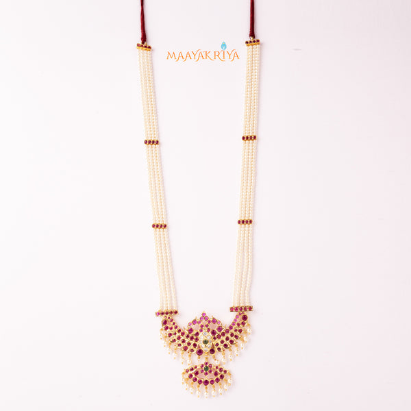 Makari Gandeberunda 4 line Pearl Mala