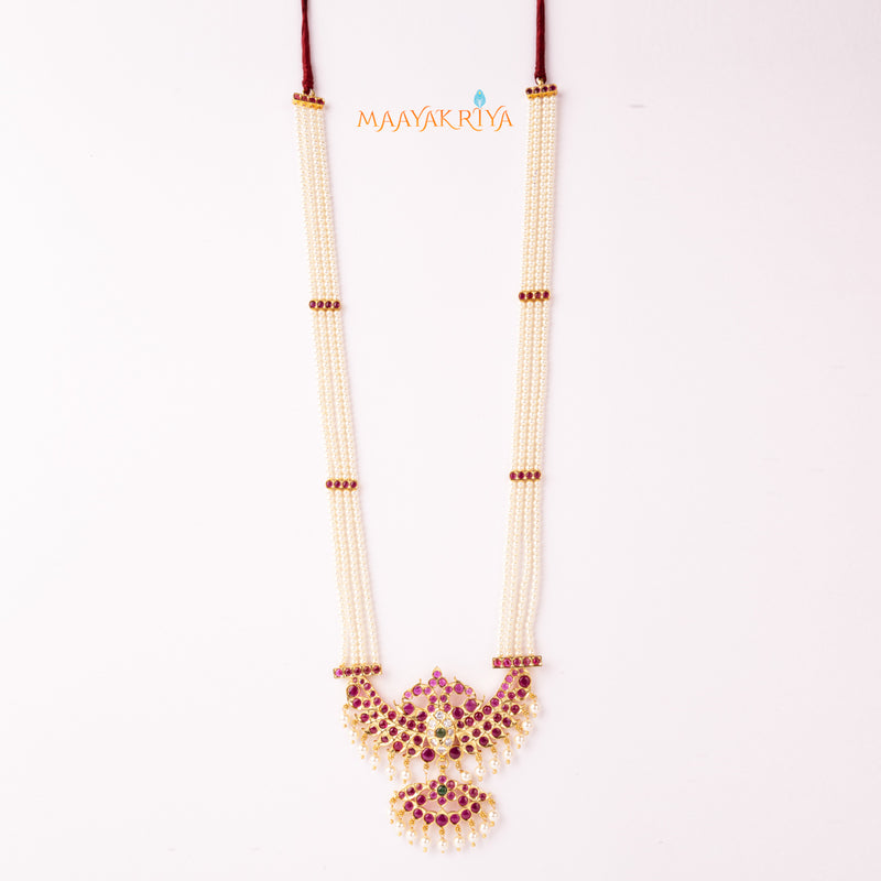 Makari Gandeberunda 4 line Pearl Mala
