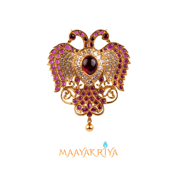 White & Kempu Gandaberunda Pendant