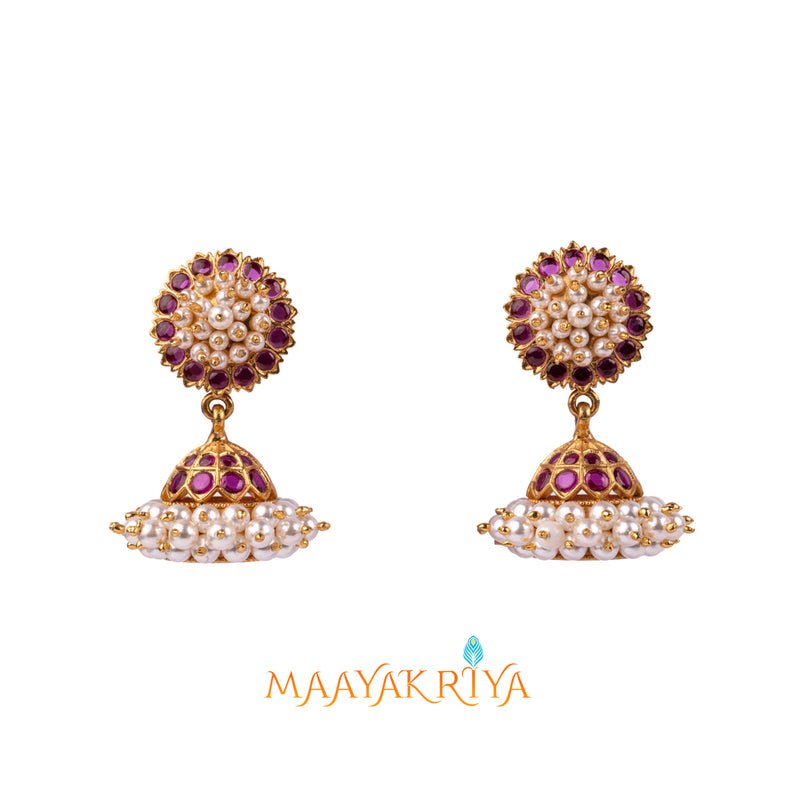 Belli Moda Pearl Jhumkha Dhavala Pushpa
