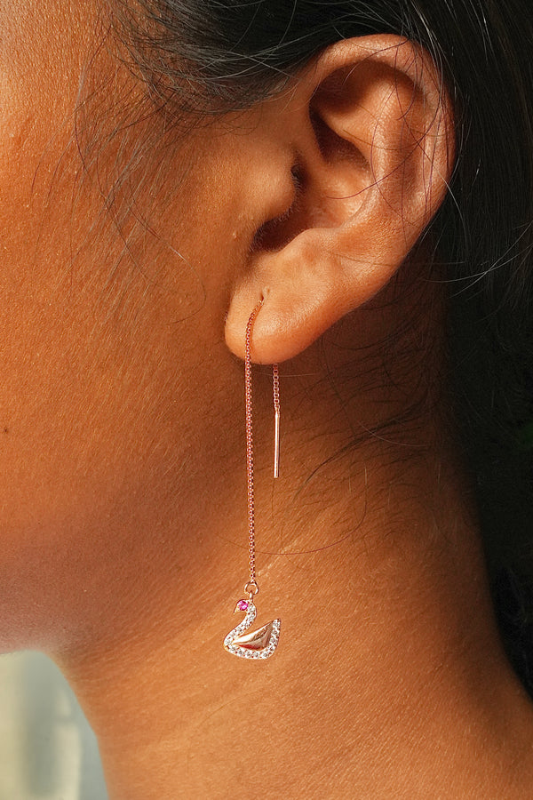 SWAROSKI SWAN 18K ROSEGOLD 925 SILVER SUI DHAGA EARRINGS