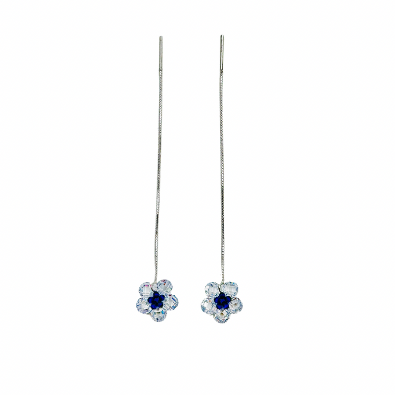 Crystal Flower 925 Silver Sui Dhaga Earrings