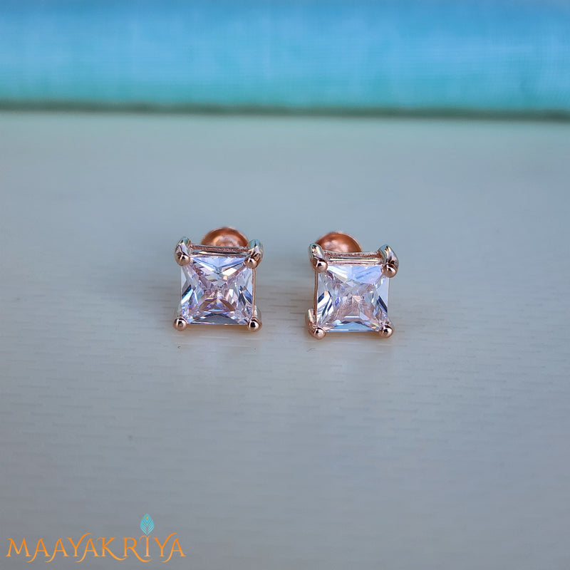 Square Stoned Silver Earrings Size 1