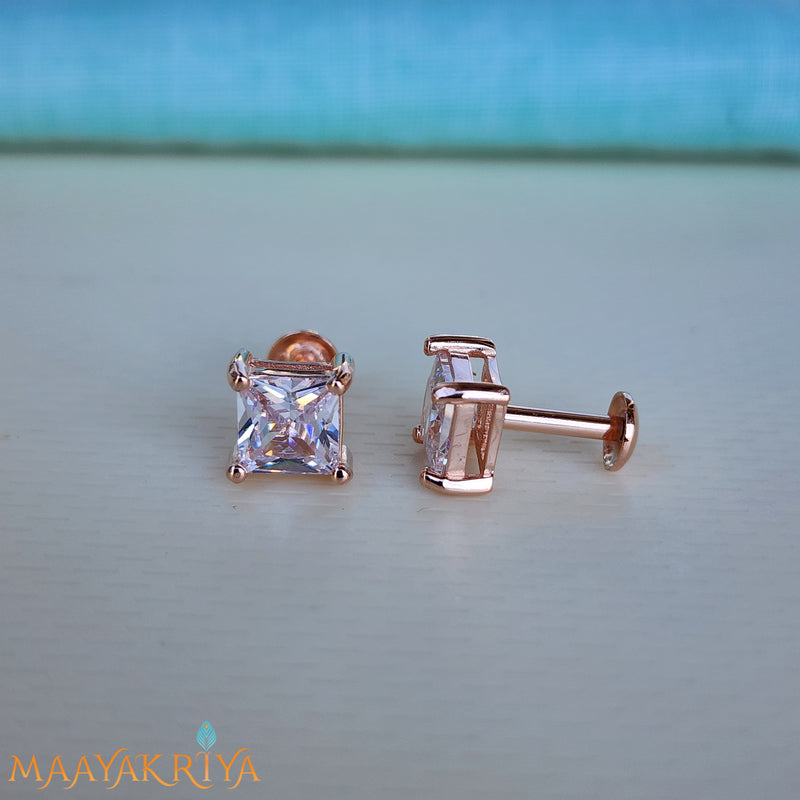 Square Stoned Silver Earrings Size 1