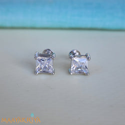 Square Stoned Silver Earrings Size 1