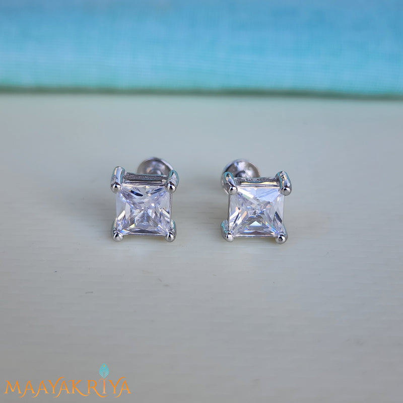 Square Stoned Silver Earrings Size 1