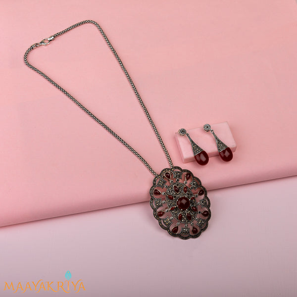 Blossom Marcasite Pendant Set / Saree pin