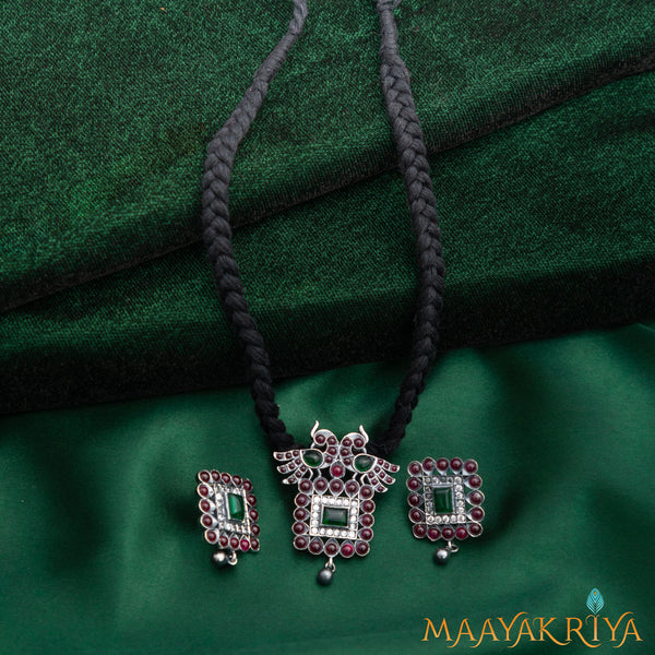 Chathurashra Peacock Pendant Set